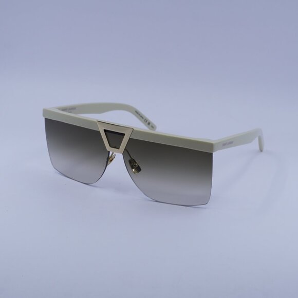 Saint Laurent SL537 PALACE 002 Sunglasses Ivory Shield Frame, Brown Lenses - Picture 2 of 13